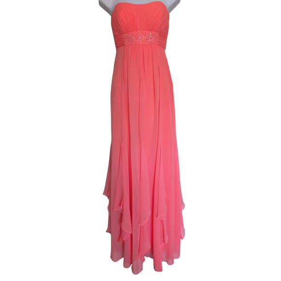 Beaded Strapless Chiffon Evening Gown Dress 2 Fairy Glam Babydoll Occasion Prom - Picture 1 of 5